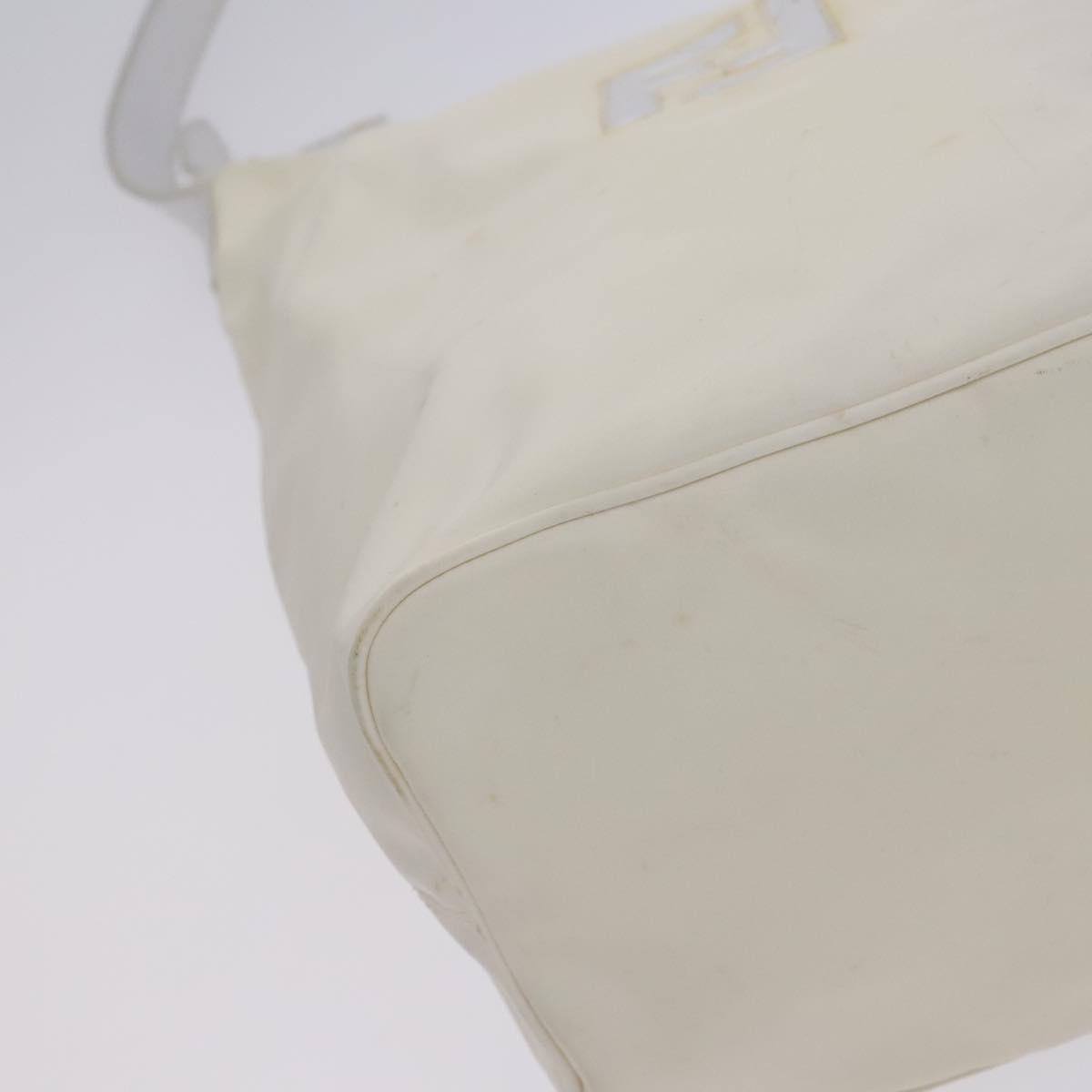 FENDI Shoulder Bag Nylon Leather Beige White Silver Auth nb296