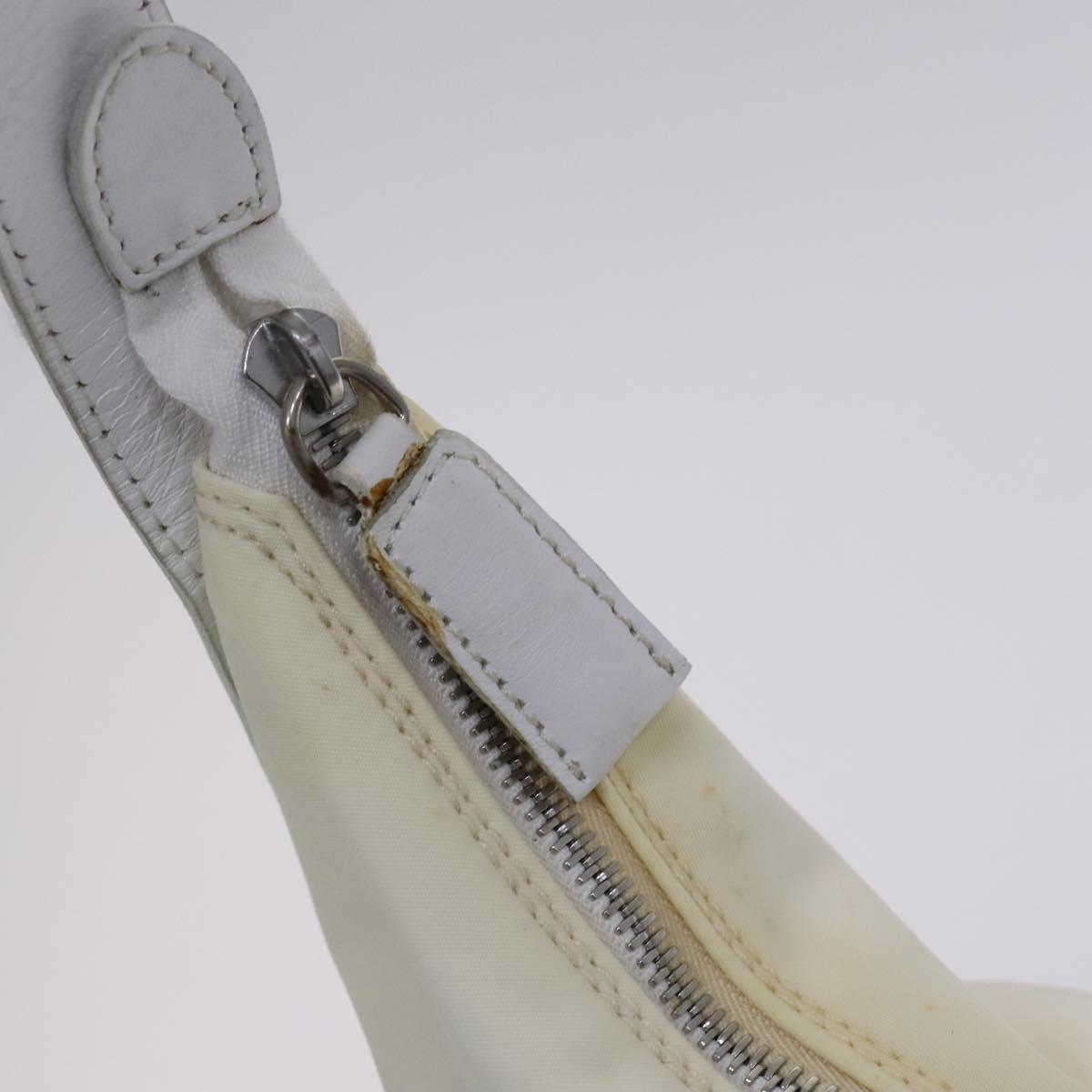 FENDI Shoulder Bag Nylon Leather Beige White Silver Auth nb296
