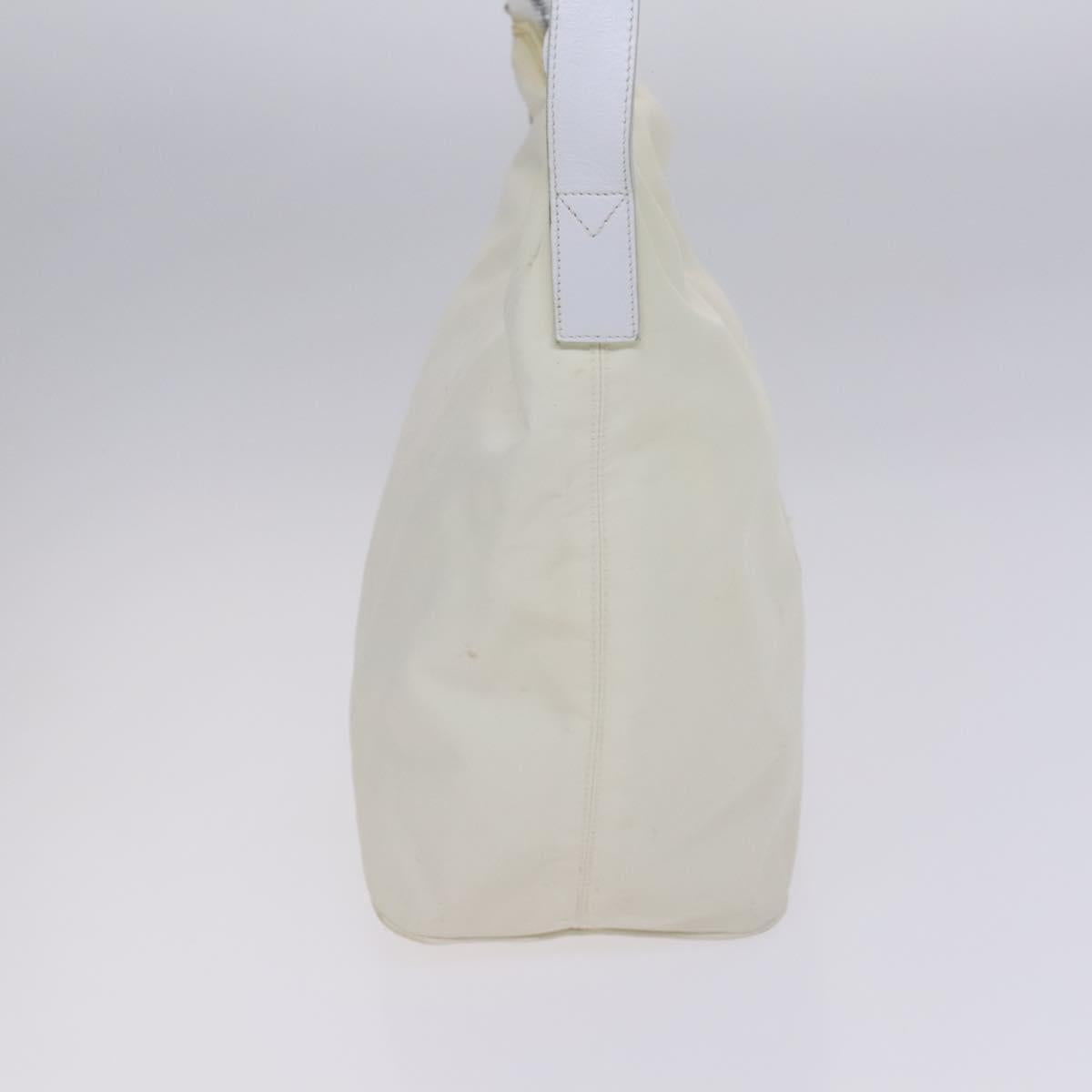 FENDI Shoulder Bag Nylon Leather Beige White Silver Auth nb296
