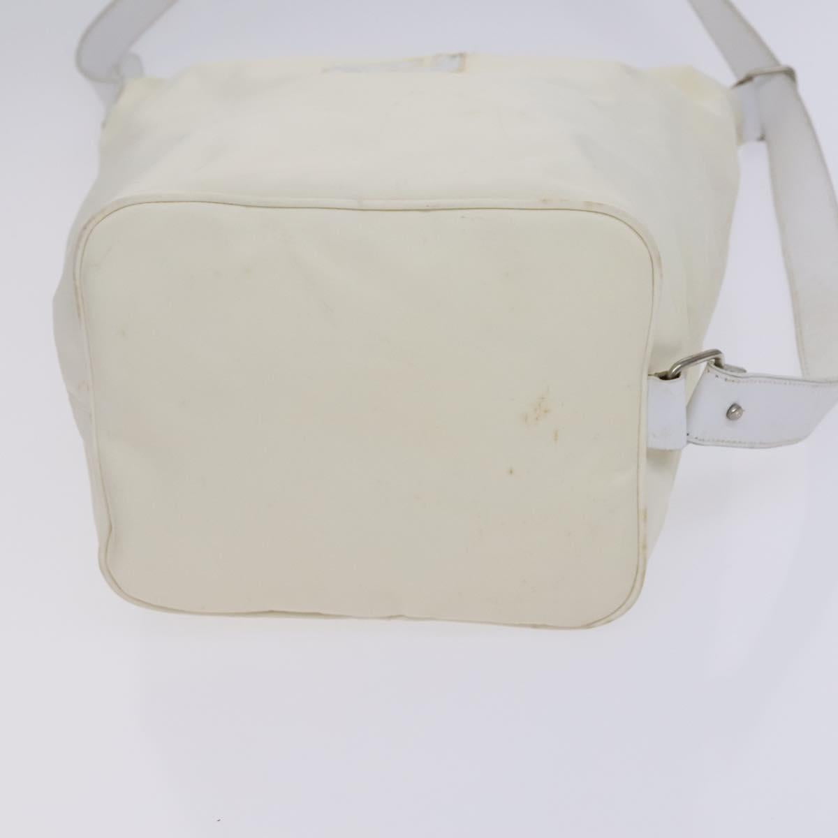FENDI Shoulder Bag Nylon Leather Beige White Silver Auth nb296