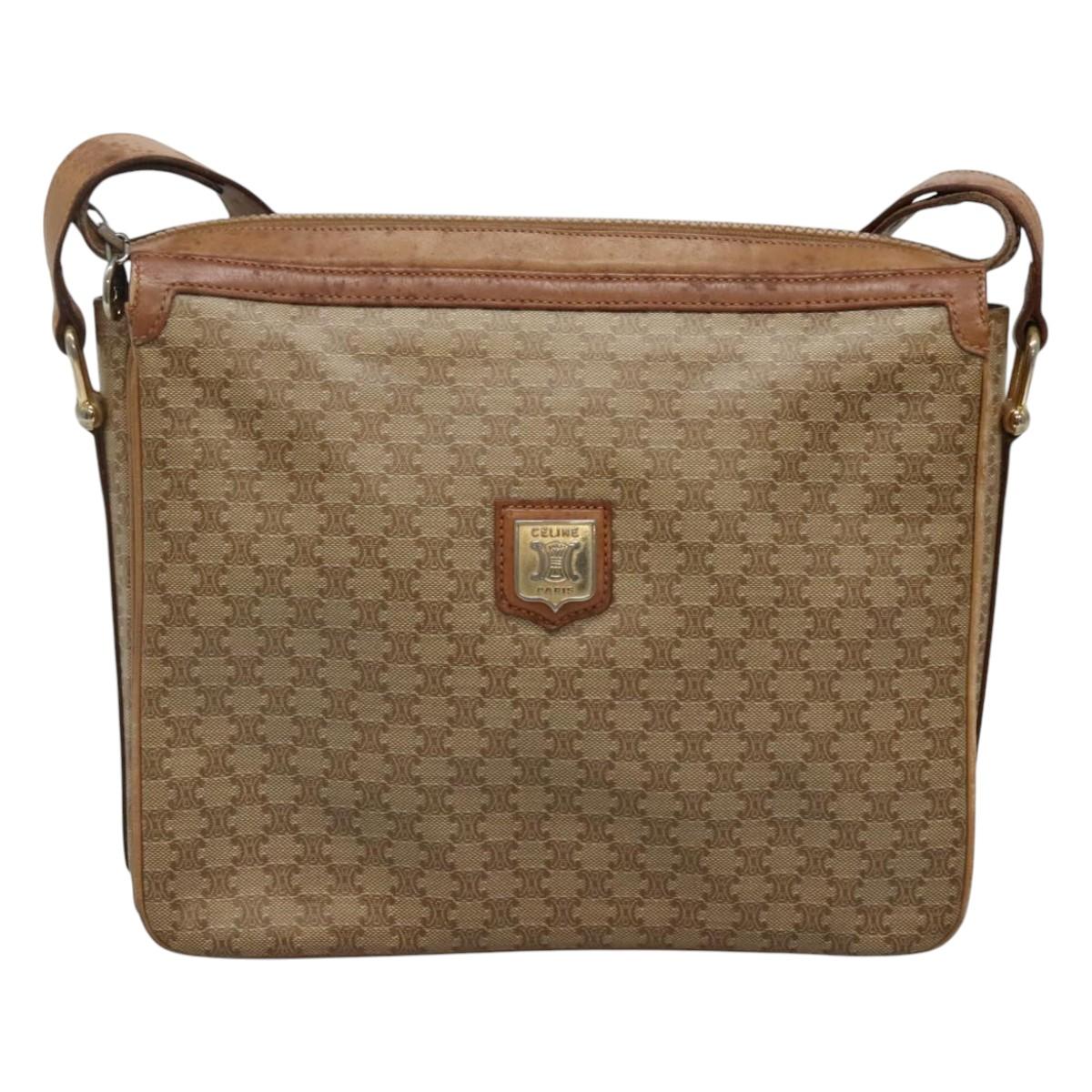 CELINE Macadam Canvas Shoulder Bag PVC Beige Gold Auth nb297