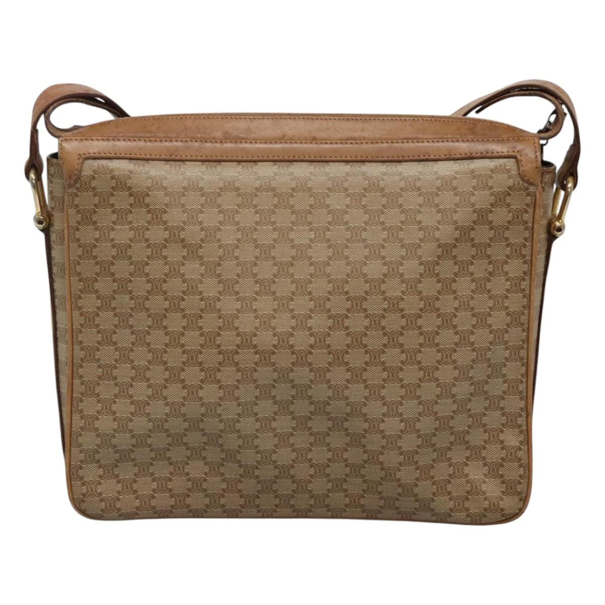 CELINE Macadam Canvas Shoulder Bag PVC Beige Gold Auth nb297