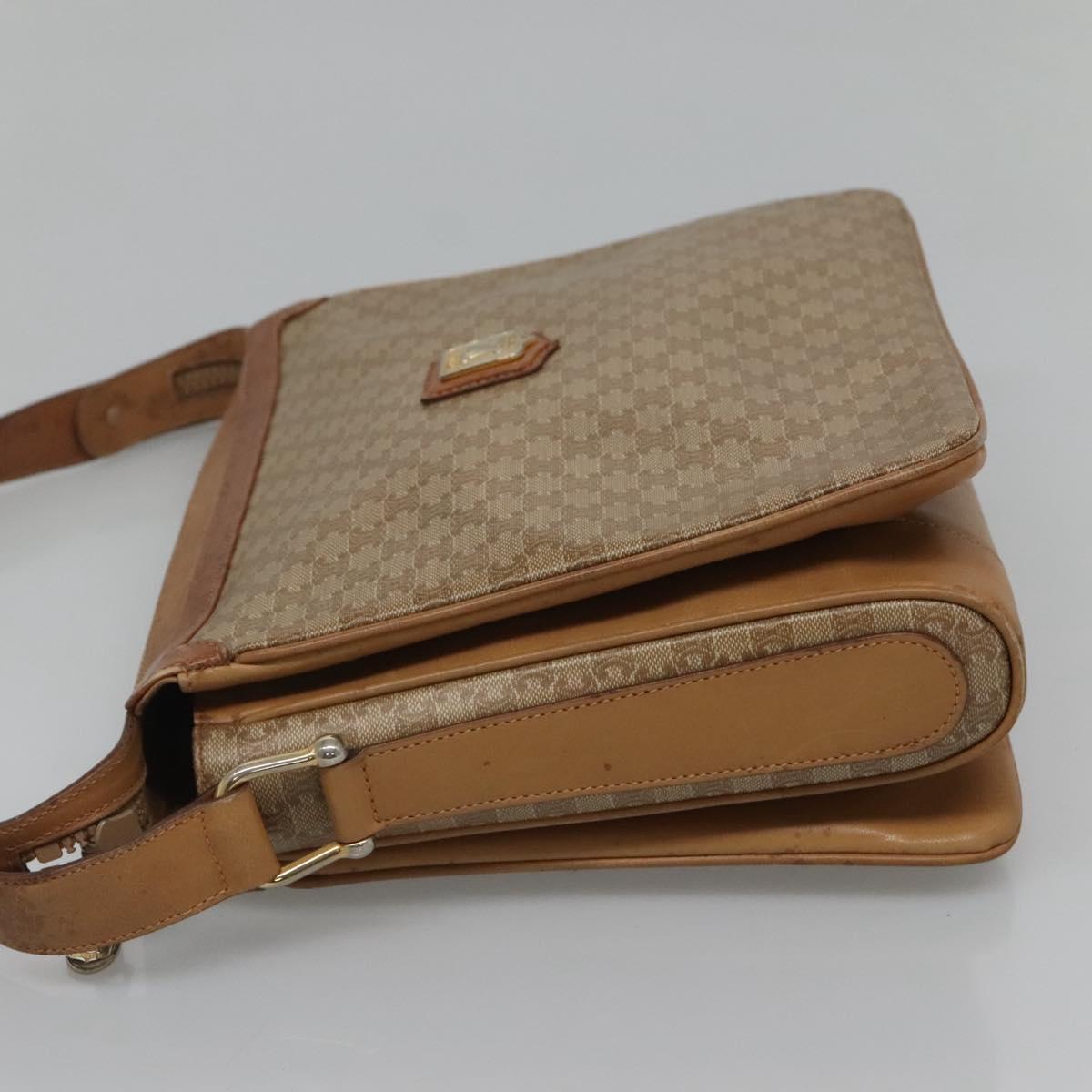 CELINE Macadam Canvas Shoulder Bag PVC Beige Gold Auth nb297