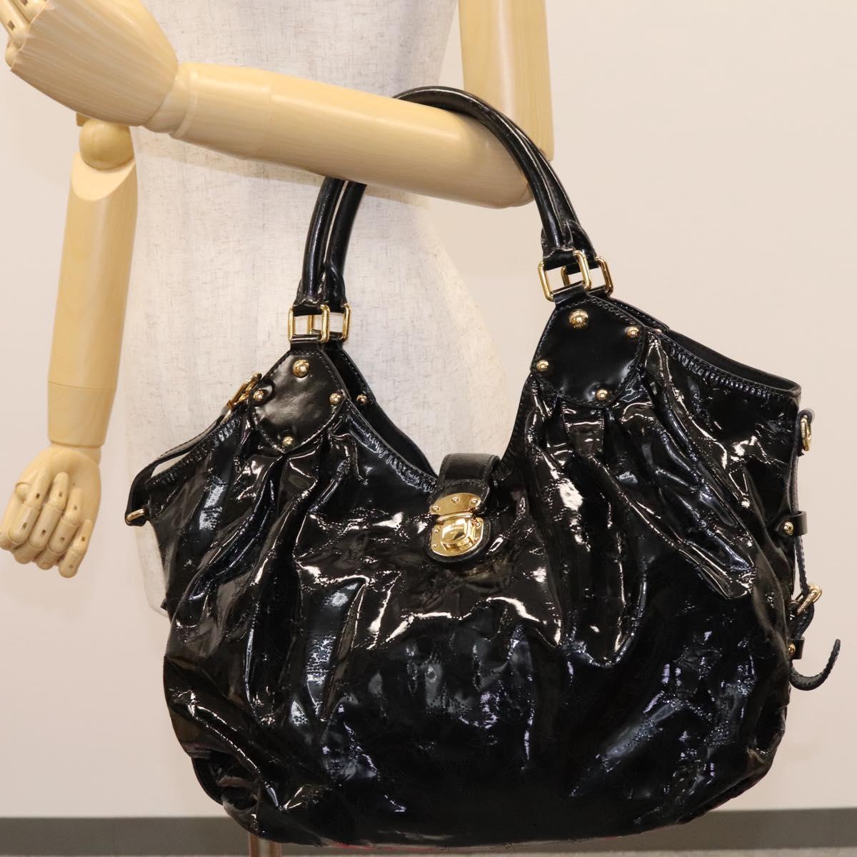 LOUIS VUITTON Monogram Mahina Surya L Bag Enamel Black M95881 LV Auth nb310