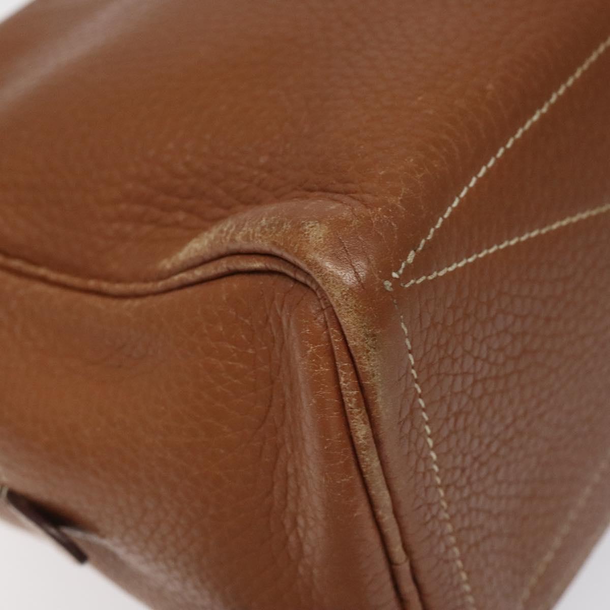 HERMES Trousse Victoria GM Clutch Bag Leather Brown Silver Auth nb423
