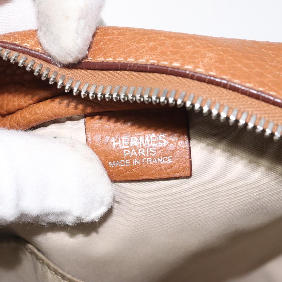 HERMES Trousse Victoria GM Clutch Bag Leather Brown Silver Auth nb423