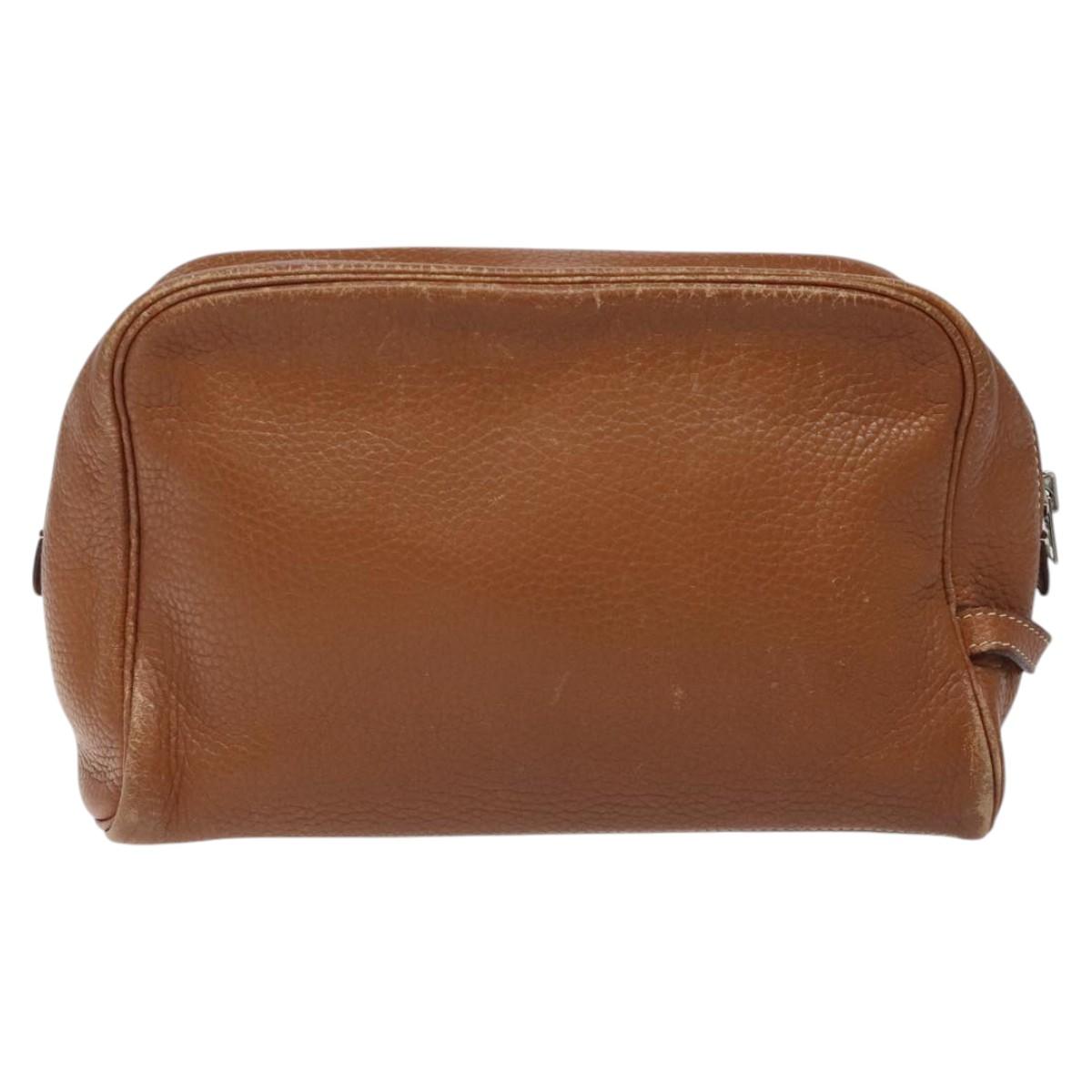 HERMES Trousse Victoria GM Clutch Bag Leather Brown Silver Auth nb423