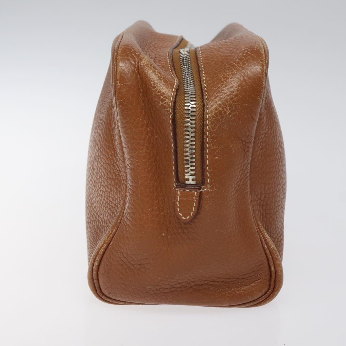 HERMES Trousse Victoria GM Clutch Bag Leather Brown Silver Auth nb423