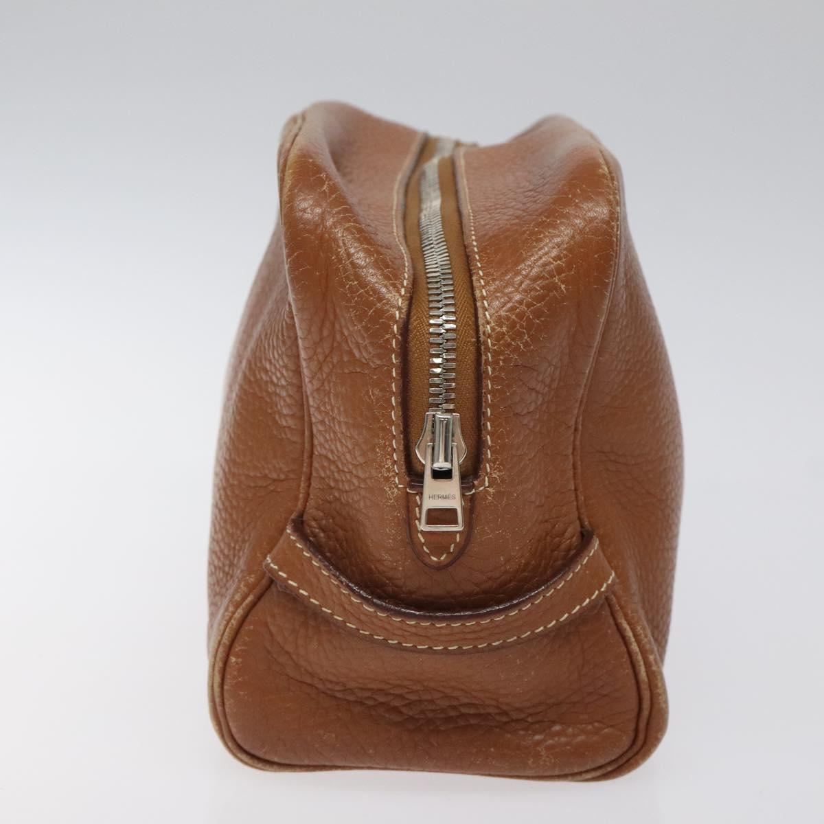 HERMES Trousse Victoria GM Clutch Bag Leather Brown Silver Auth nb423