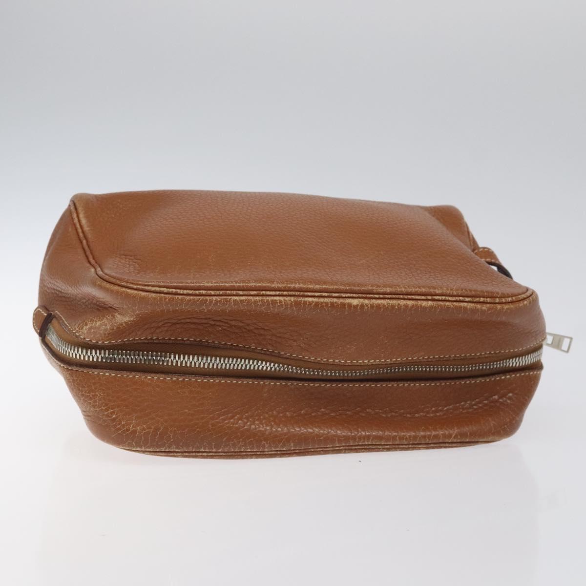 HERMES Trousse Victoria GM Clutch Bag Leather Brown Silver Auth nb423