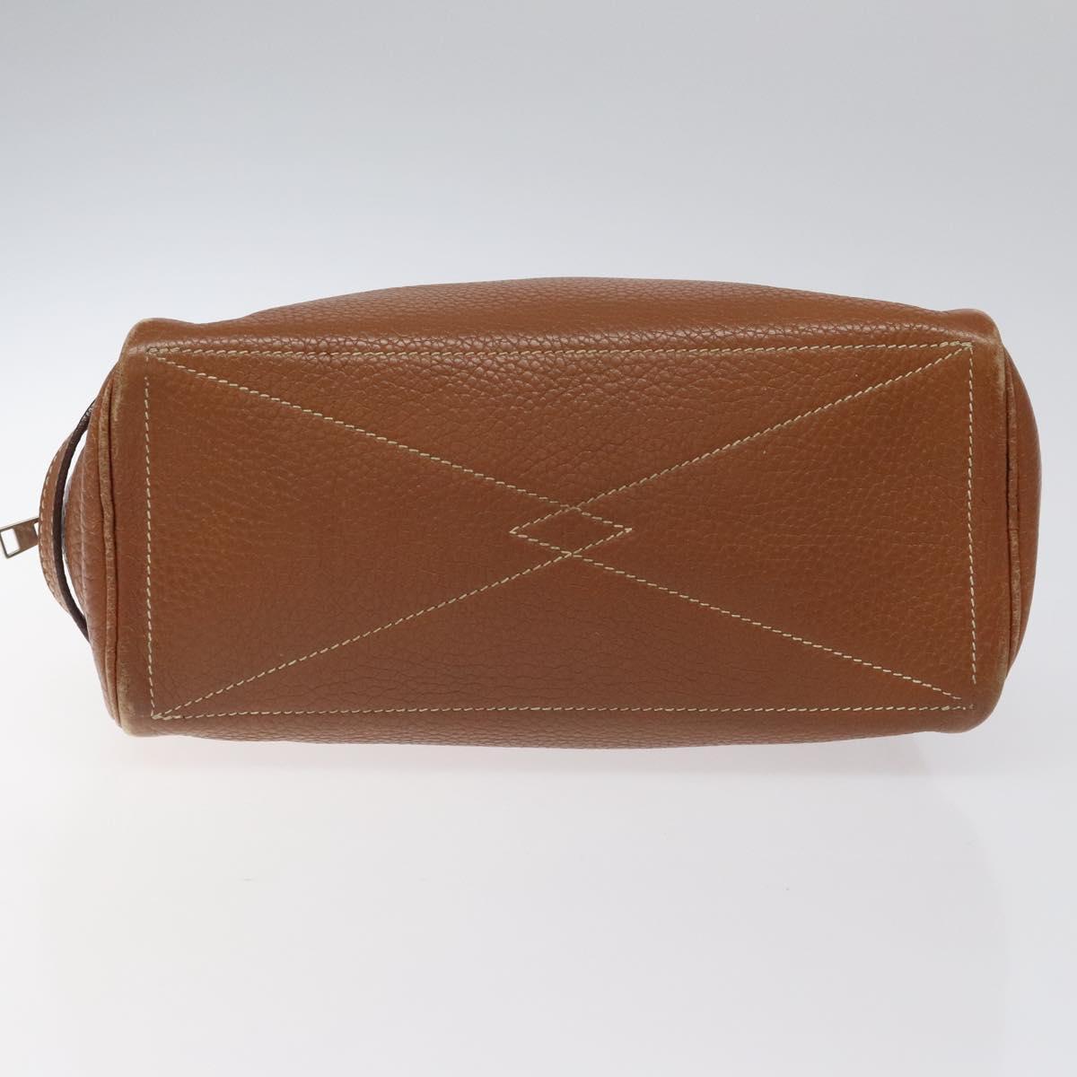 HERMES Trousse Victoria GM Clutch Bag Leather Brown Silver Auth nb423
