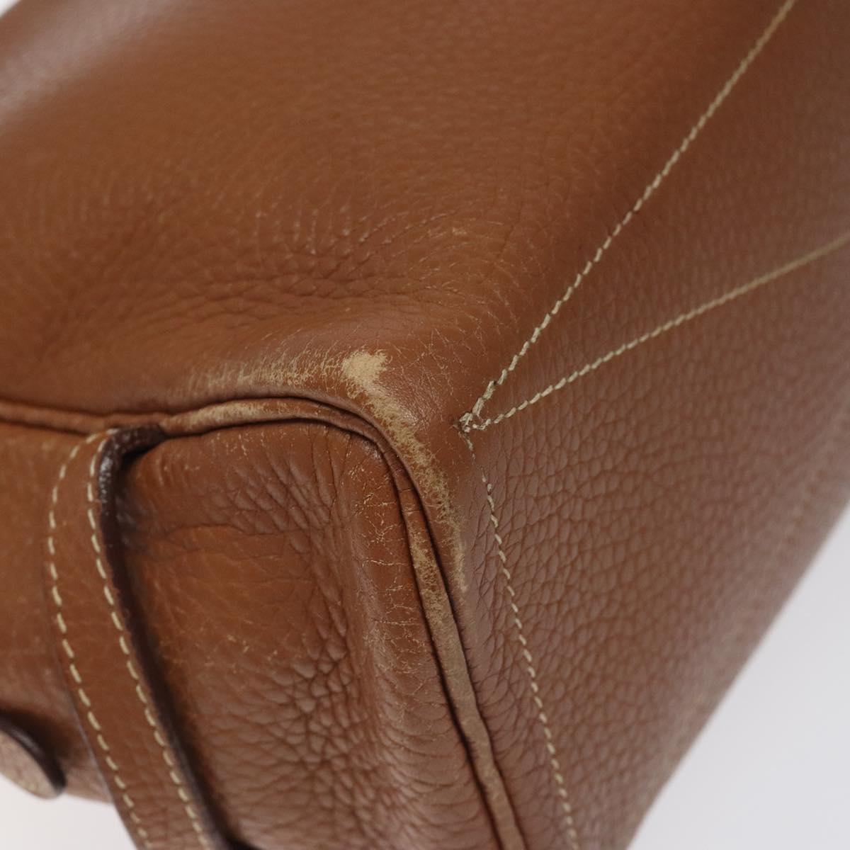 HERMES Trousse Victoria GM Clutch Bag Leather Brown Silver Auth nb423