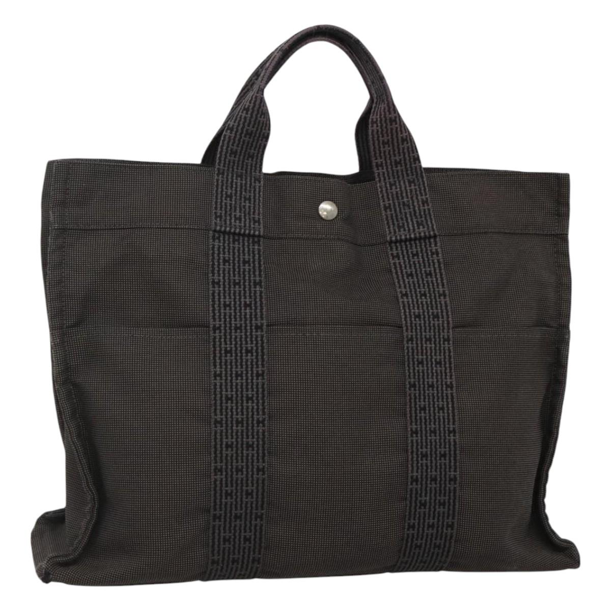 HERMES Her Line Her Line MM Hand Bag Canvas Black Silver Auth nb424
