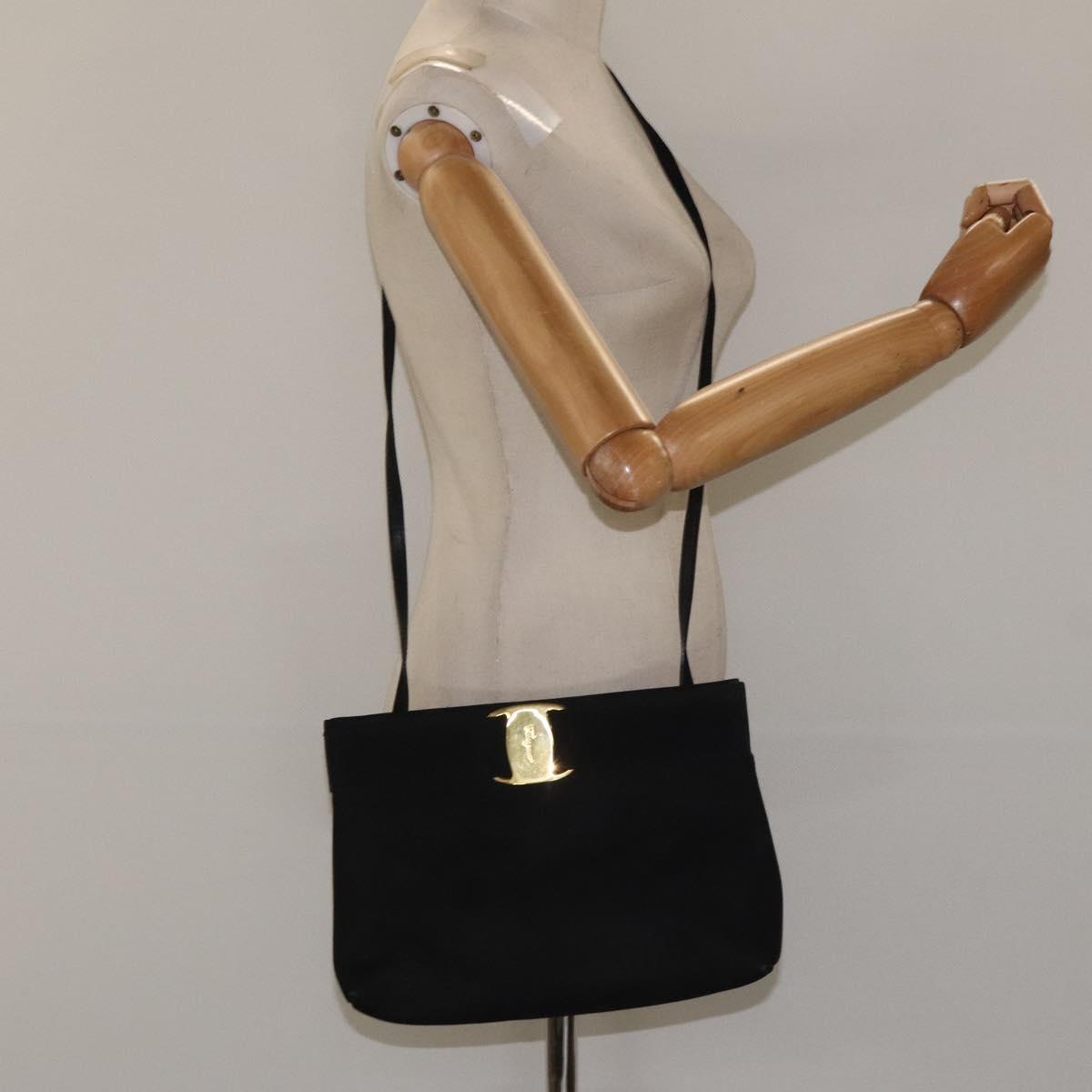 Salvatore Ferragamo Shoulder Bag Suede Black Gold Auth nb434