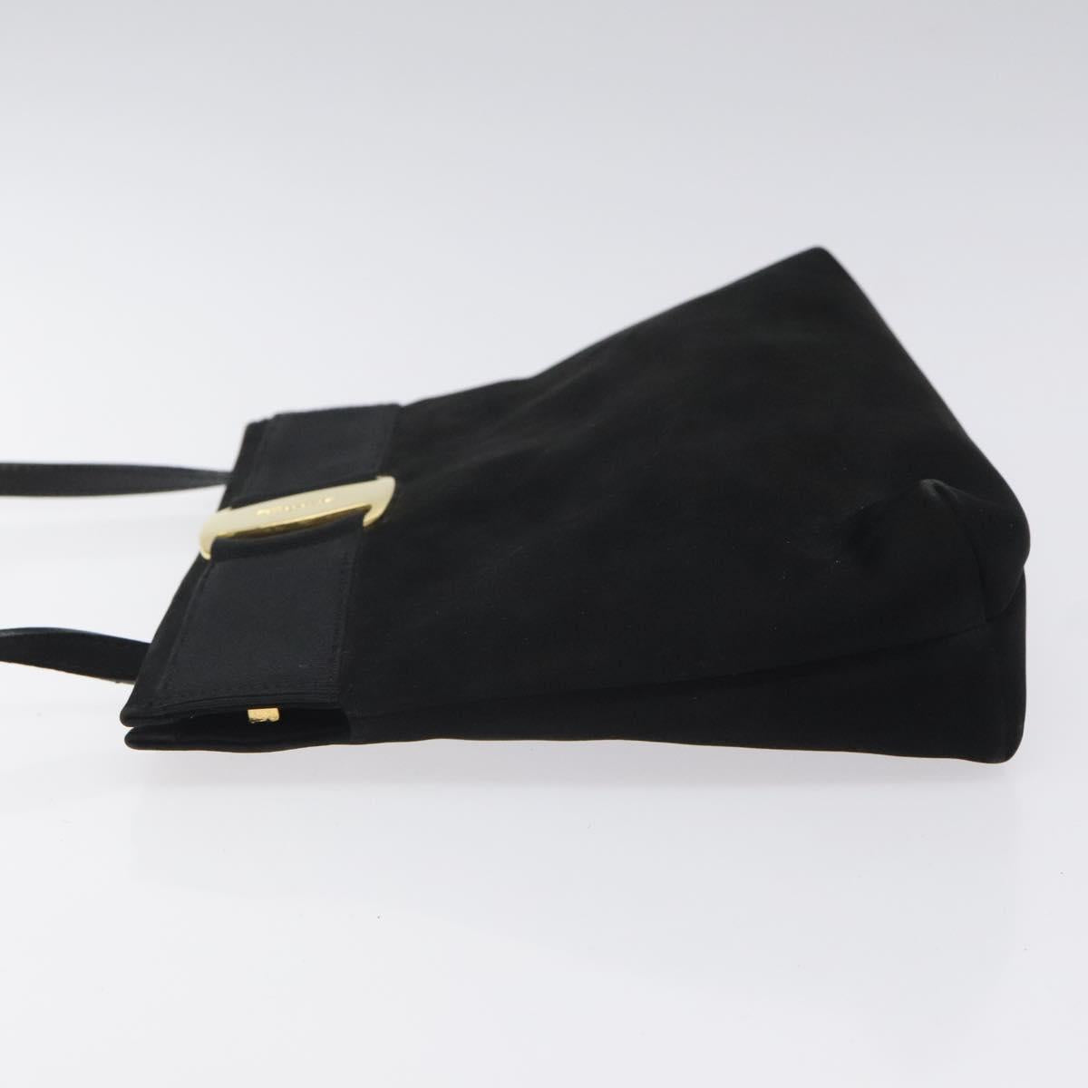 Salvatore Ferragamo Shoulder Bag Suede Black Gold Auth nb434