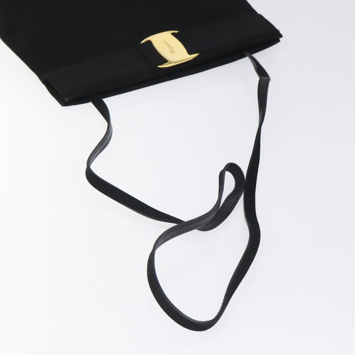 Salvatore Ferragamo Shoulder Bag Suede Black Gold Auth nb434