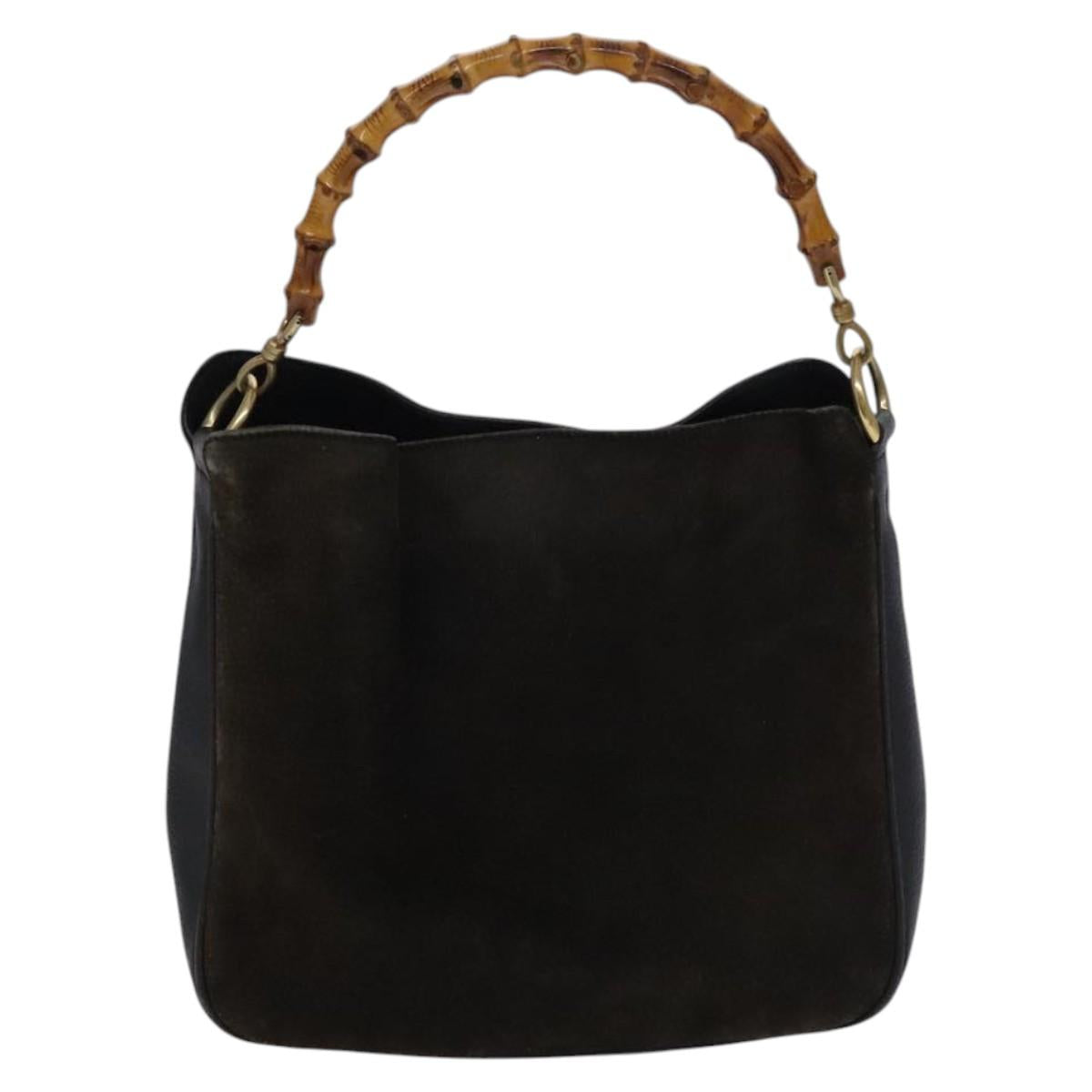 GUCCI Bamboo Hand Bag Suede Leather 2way Brown gold 001 1705 1638 Auth nb444
