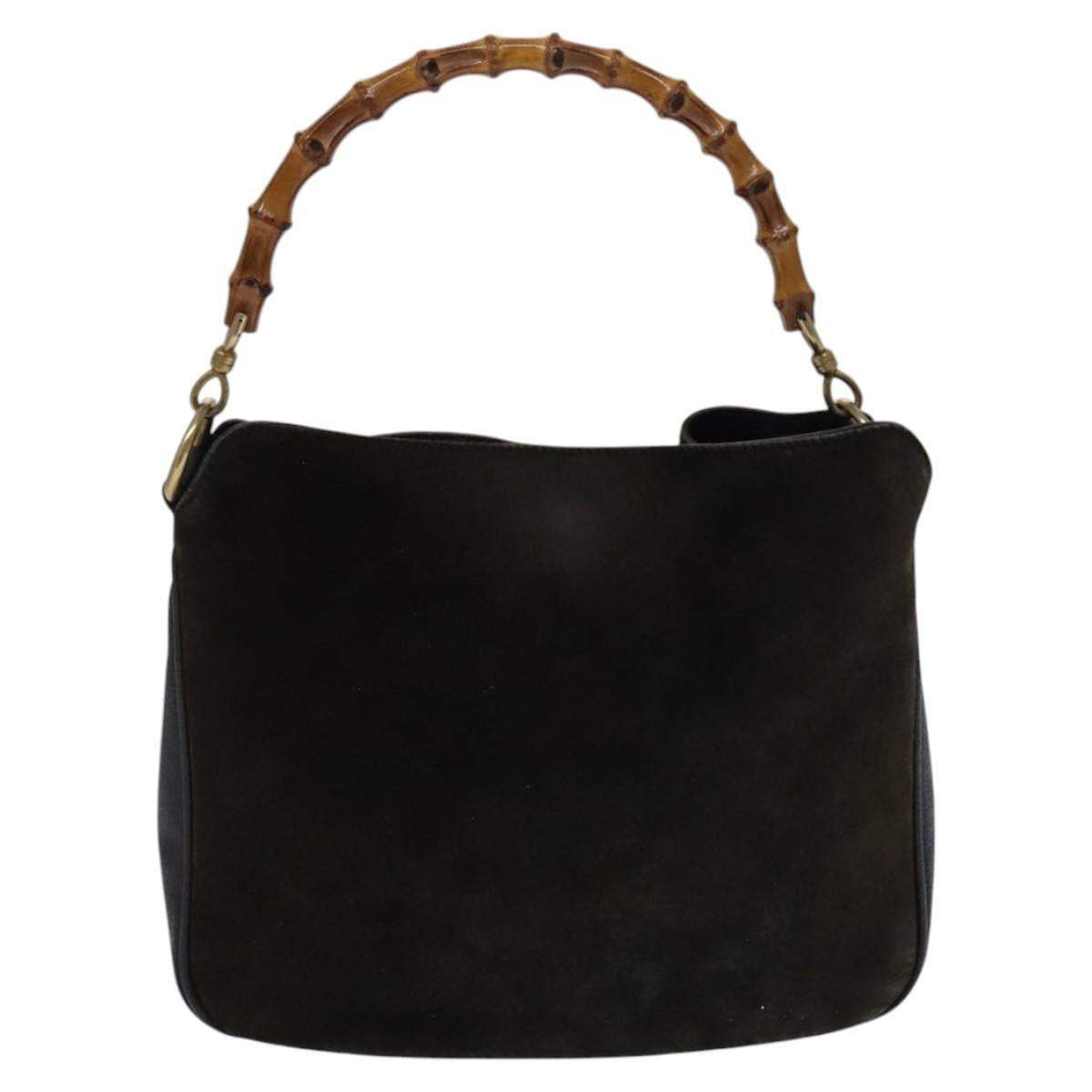 GUCCI Bamboo Hand Bag Suede Leather 2way Brown gold 001 1705 1638 Auth nb444