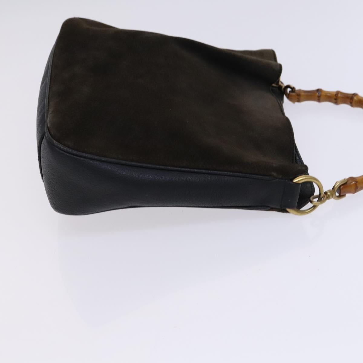 GUCCI Bamboo Hand Bag Suede Leather 2way Brown gold 001 1705 1638 Auth nb444