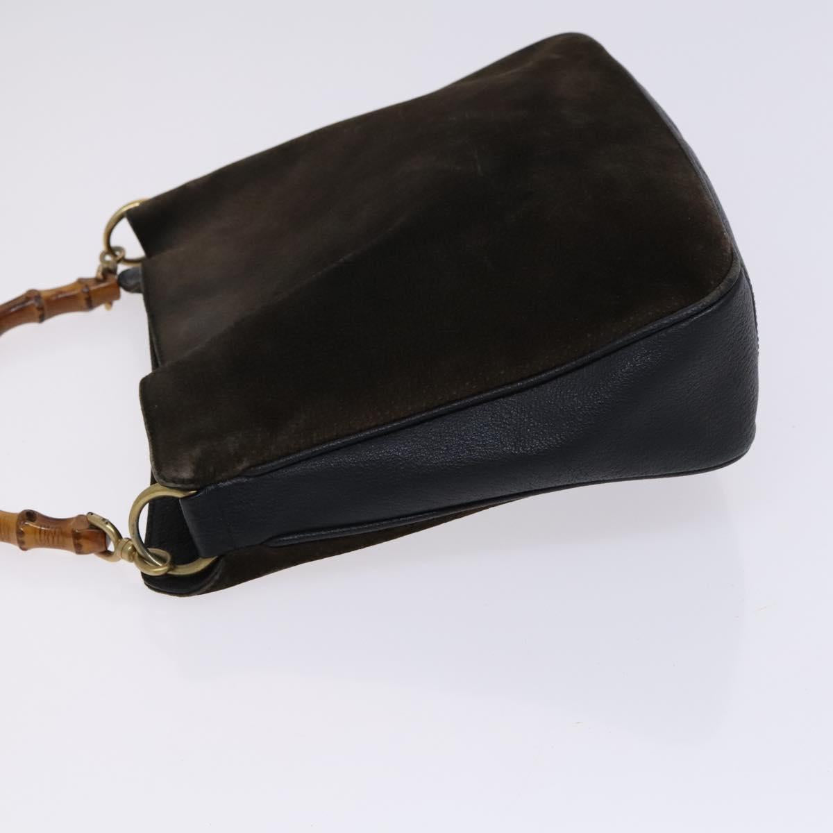 GUCCI Bamboo Hand Bag Suede Leather 2way Brown gold 001 1705 1638 Auth nb444