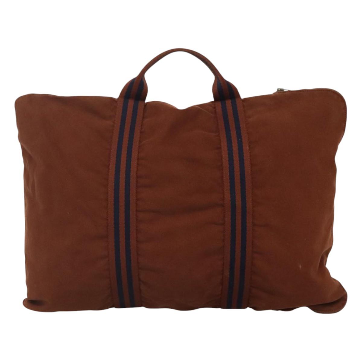 HERMES Fourre ToutPorte Documents Business Bag Canvas Brown Navy Auth nb456