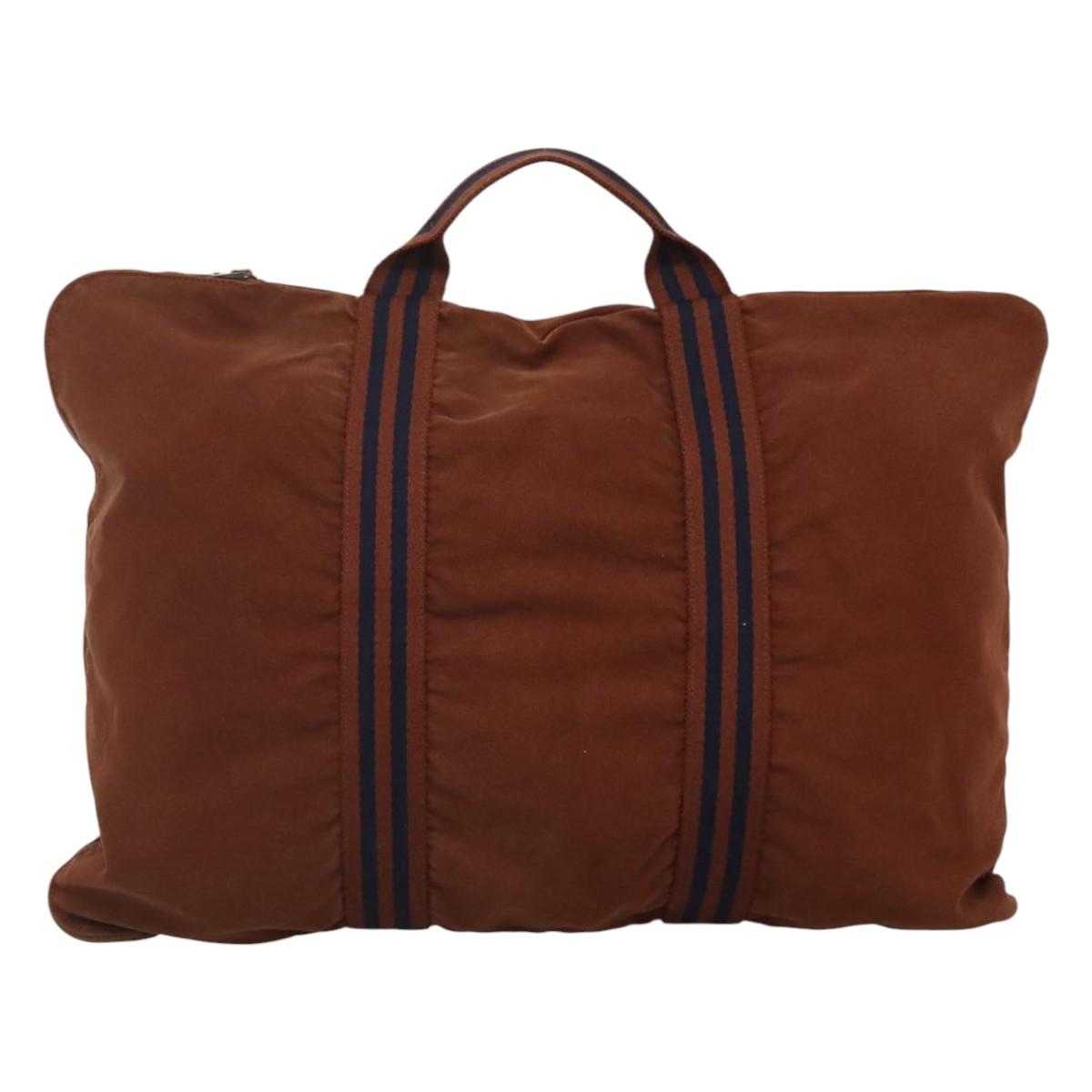 HERMES Fourre ToutPorte Documents Business Bag Canvas Brown Navy Auth nb456