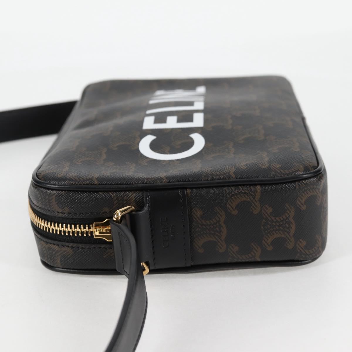 CELINE Triomphe Shoulder Bag PVC Leather Black Gold Auth nb463M