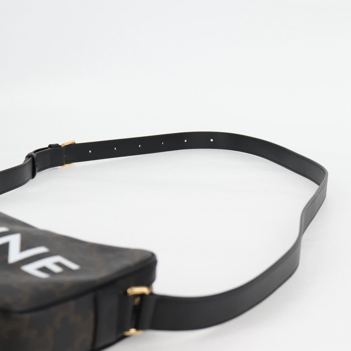 CELINE Triomphe Shoulder Bag PVC Leather Black Gold Auth nb463M