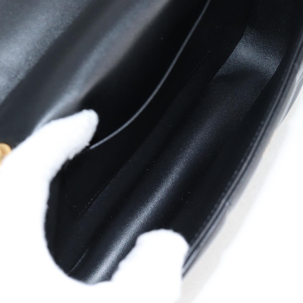 CELINE Chain Shoulder Bag Leather Black Gold Auth nb466M