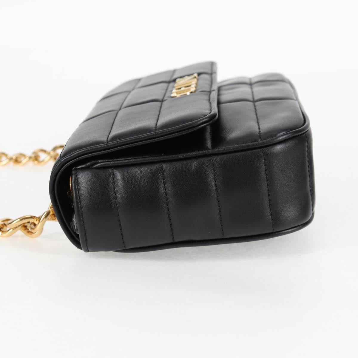 CELINE Chain Shoulder Bag Leather Black Gold Auth nb466SM