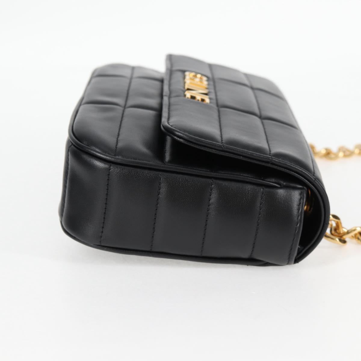 CELINE Chain Shoulder Bag Leather Black Gold Auth nb466SM