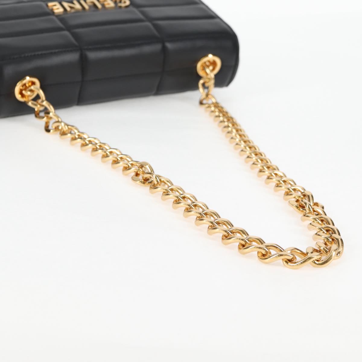 CELINE Chain Shoulder Bag Leather Black Gold Auth nb466SM
