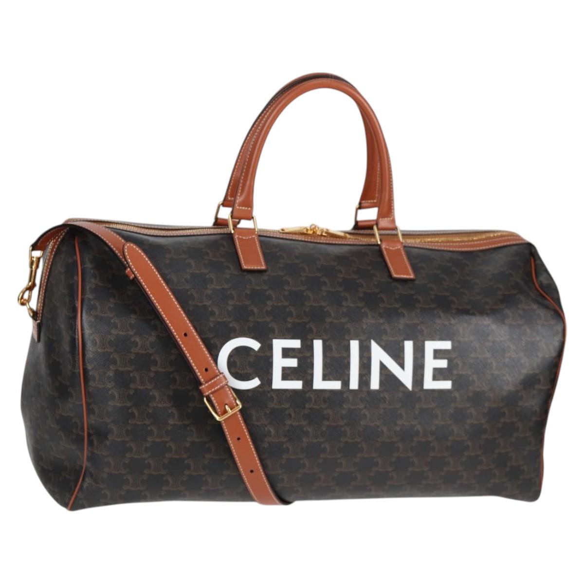 CELINE Triomphe Boston Bag PVC Leather 2way Black Gold Auth nb467M