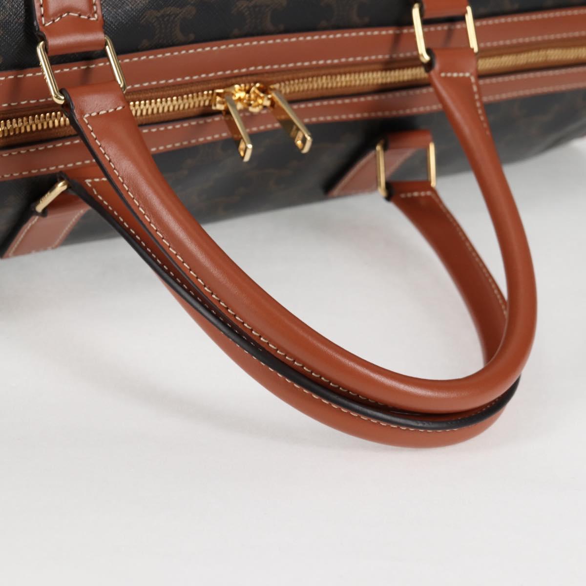 CELINE Triomphe Boston Bag PVC Leather 2way Black Gold Auth nb467M