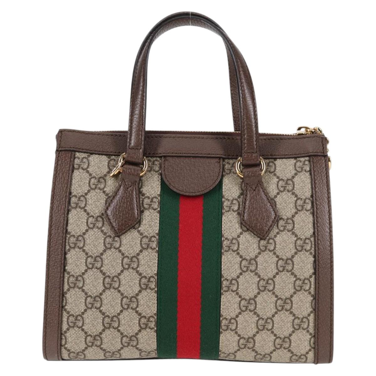 GUCCI GG Supreme Web Sherry Line Bag PVC 2way Beige Gold 547551 Auth nb475M