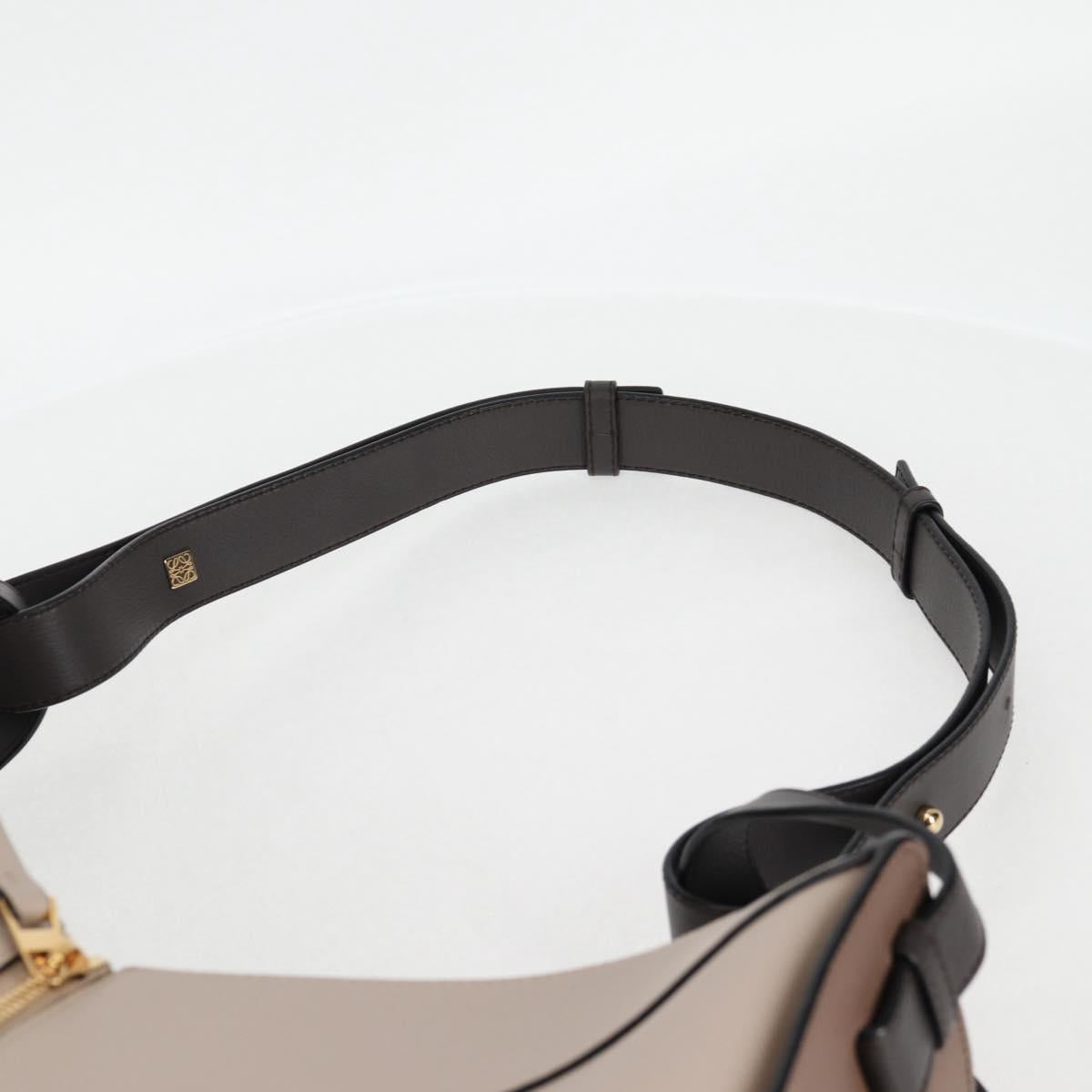 LOEWE Anagram Hammock Shoulder Bag Leather Beige Gold Auth nb477M