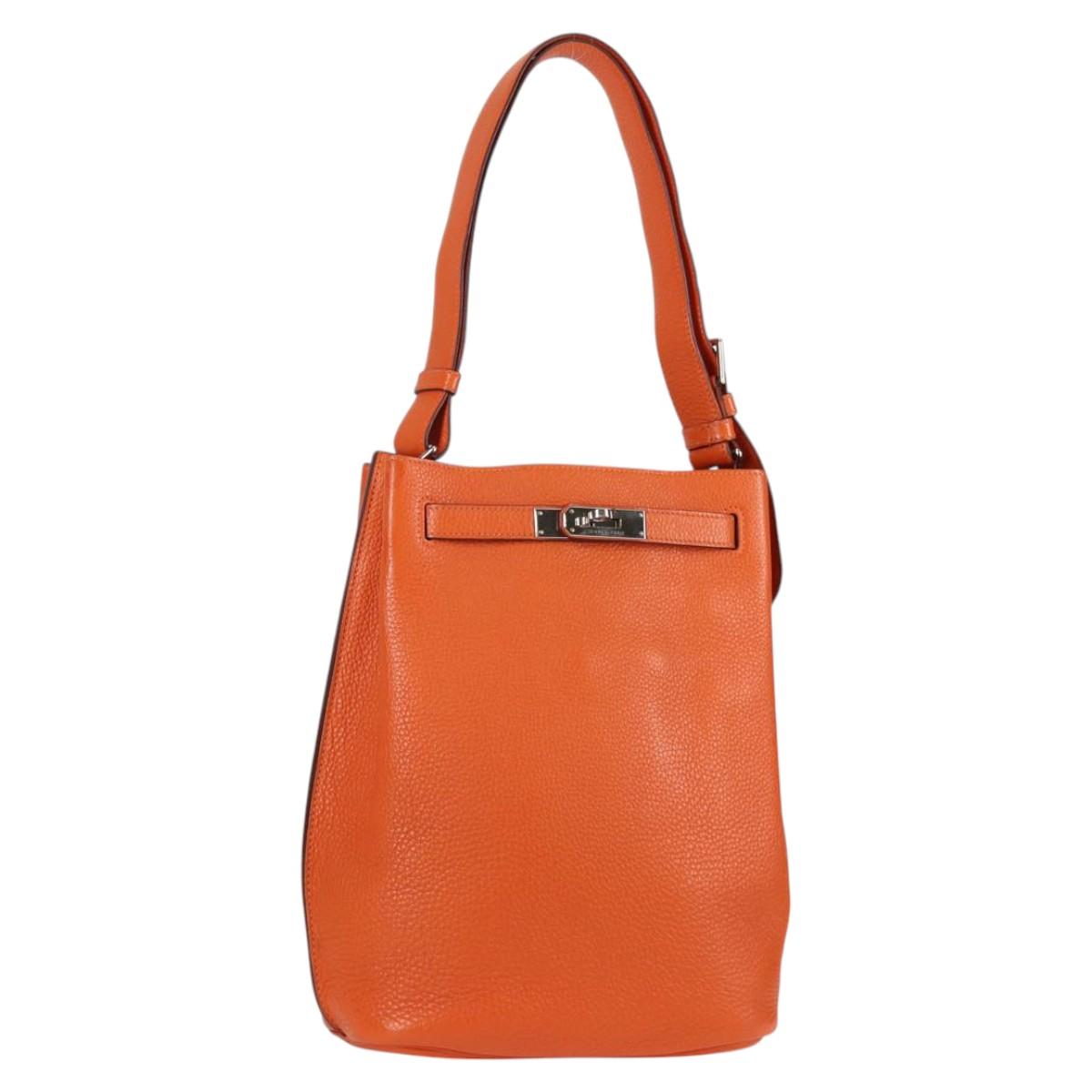 HERMES Togo Sokelly Note Cover Leather Orange Silver Auth nb488M