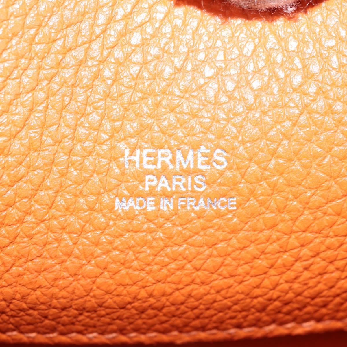 HERMES Togo Sokelly Note Cover Leather Orange Silver Auth nb488M