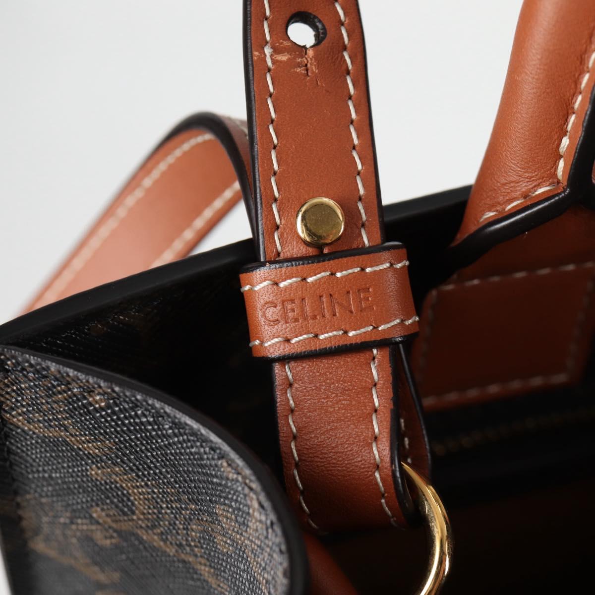 CELINE Triomphe Vertical Cabas Tote Bag PVC Leather Black Gold Auth nb490M
