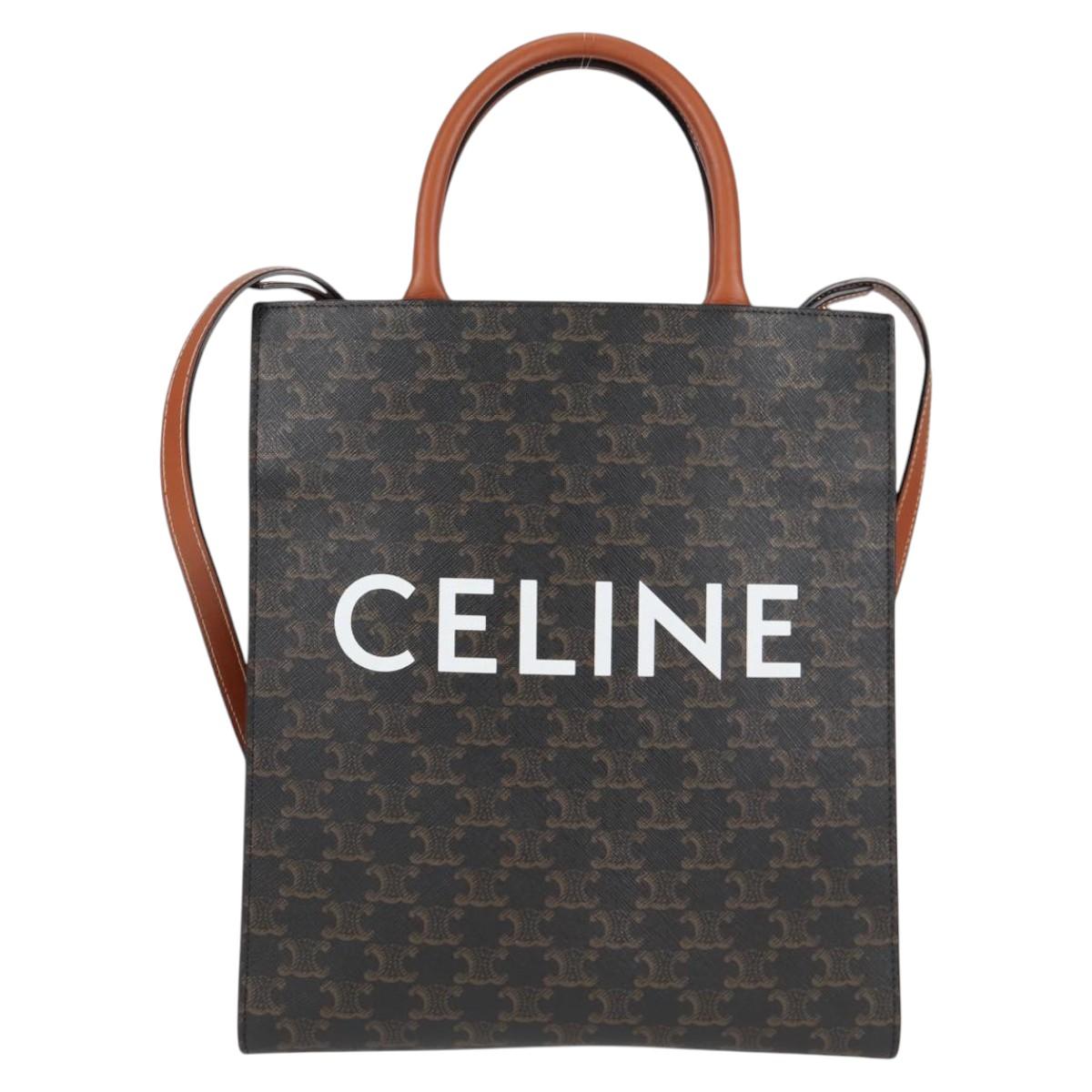CELINE Triomphe Vertical Cabas Tote Bag PVC Leather Black Gold Auth nb490M