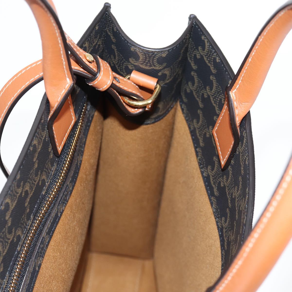 CELINE Triomphe Vertical Cabas Tote Bag PVC Leather Black Gold Auth nb490M