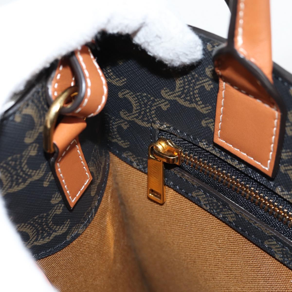 CELINE Triomphe Vertical Cabas Tote Bag PVC Leather Black Gold Auth nb490M