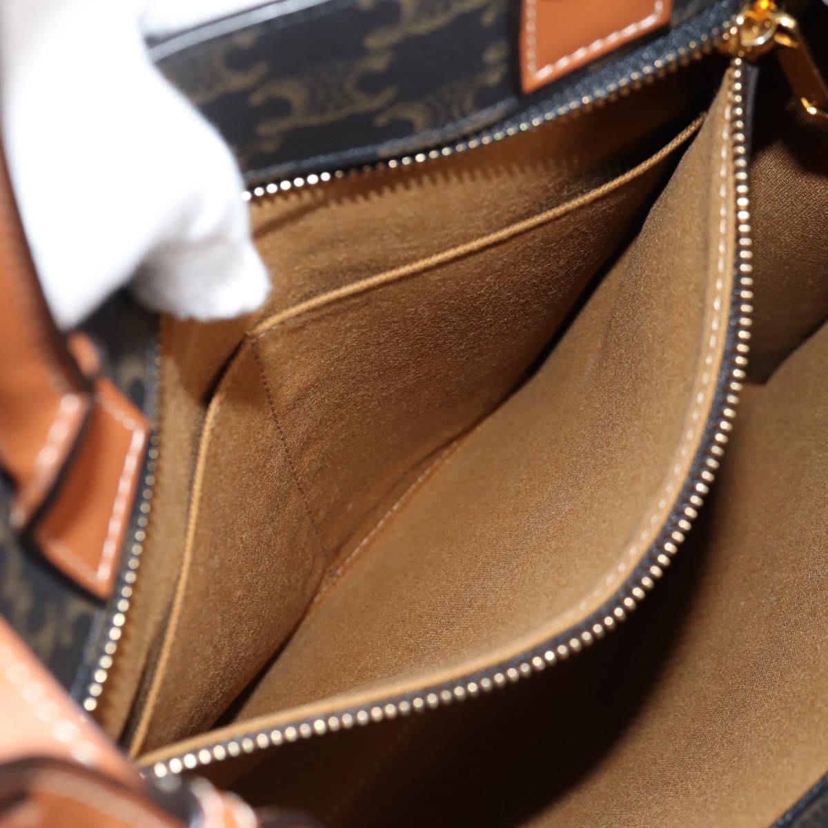 CELINE Triomphe Vertical Cabas Tote Bag PVC Leather Black Gold Auth nb490M