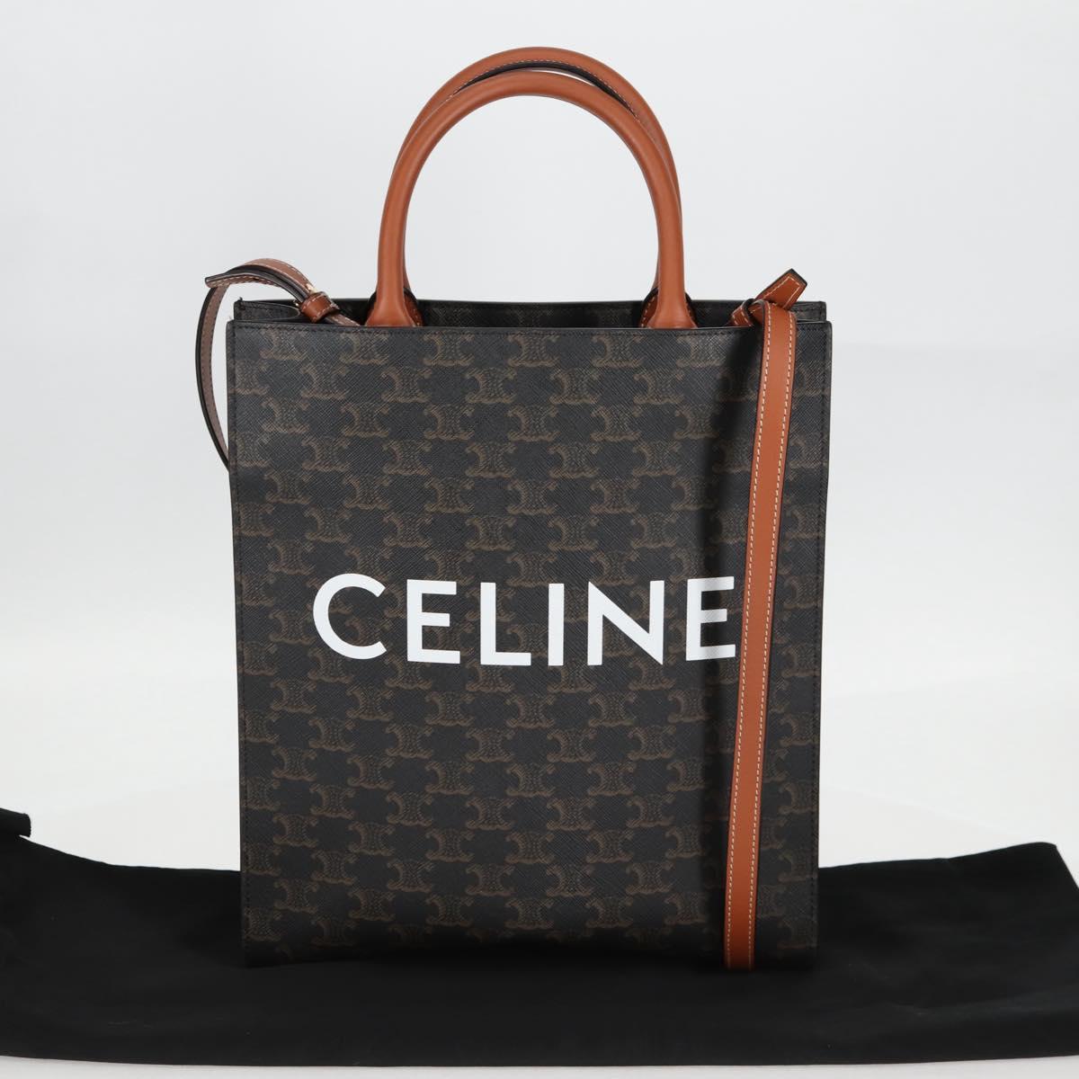 CELINE Triomphe Vertical Cabas Tote Bag PVC Leather Black Gold Auth nb490M