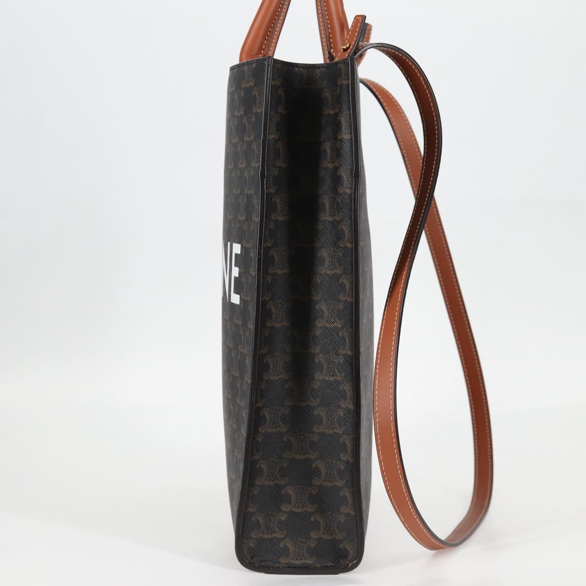 CELINE Triomphe Vertical Cabas Tote Bag PVC Leather Black Gold Auth nb490M