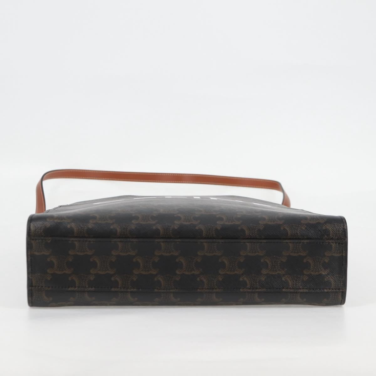 CELINE Triomphe Vertical Cabas Shoulder Bag PVC Leather Black Gold Auth nb491M