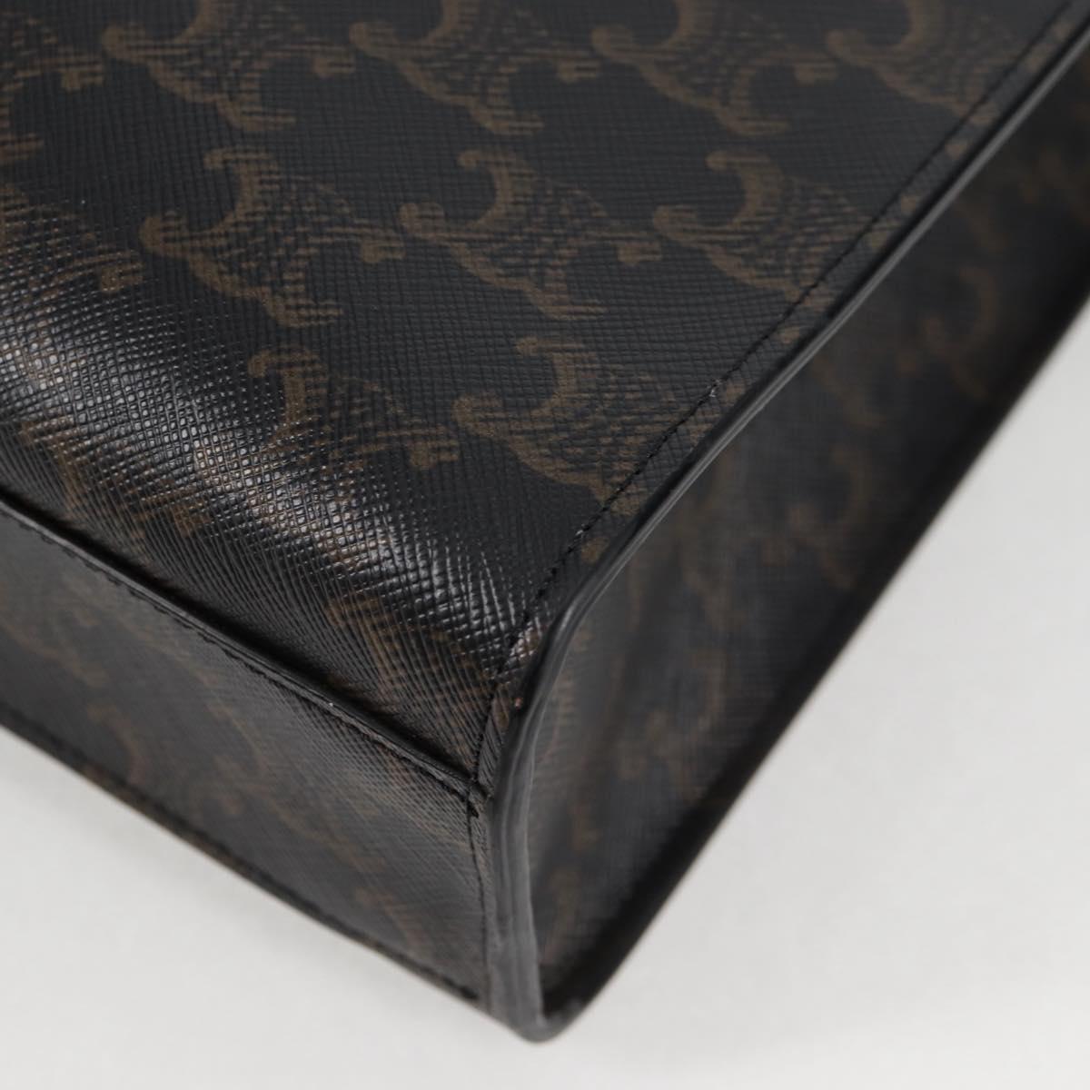 CELINE Triomphe Vertical Cabas Shoulder Bag PVC Leather Black Gold Auth nb491M