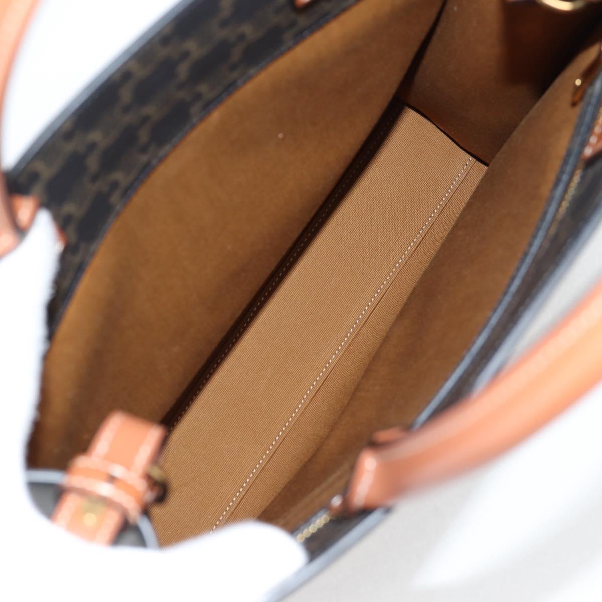 CELINE Triomphe Vertical Cabas Shoulder Bag PVC Leather Black Gold Auth nb491M