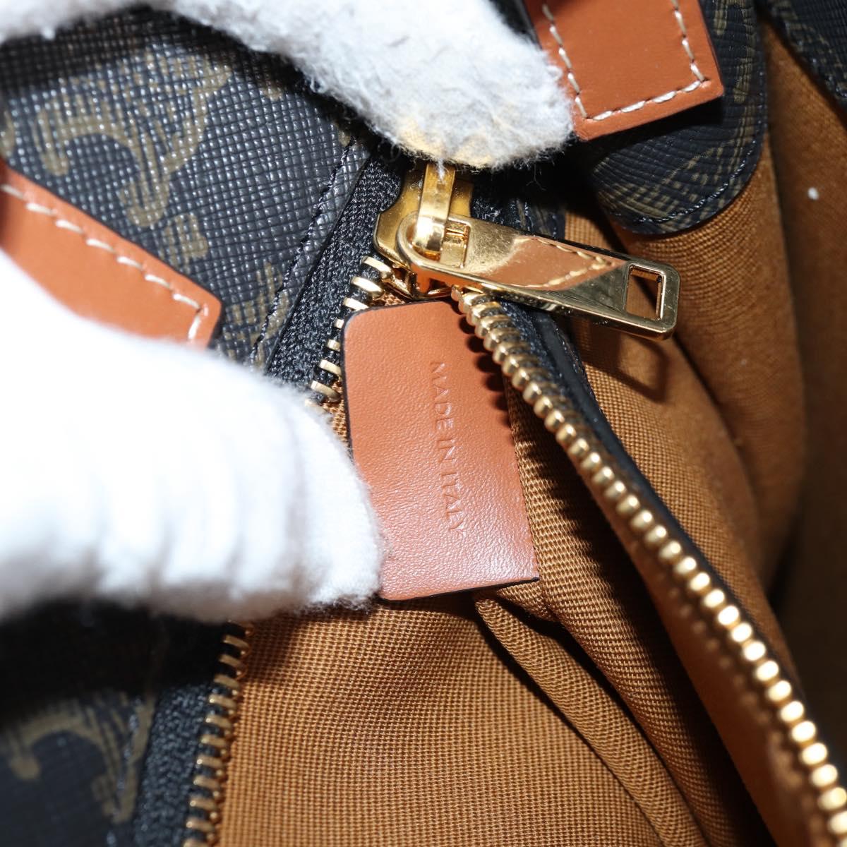 CELINE Triomphe Vertical Cabas Shoulder Bag PVC Leather Black Gold Auth nb491M