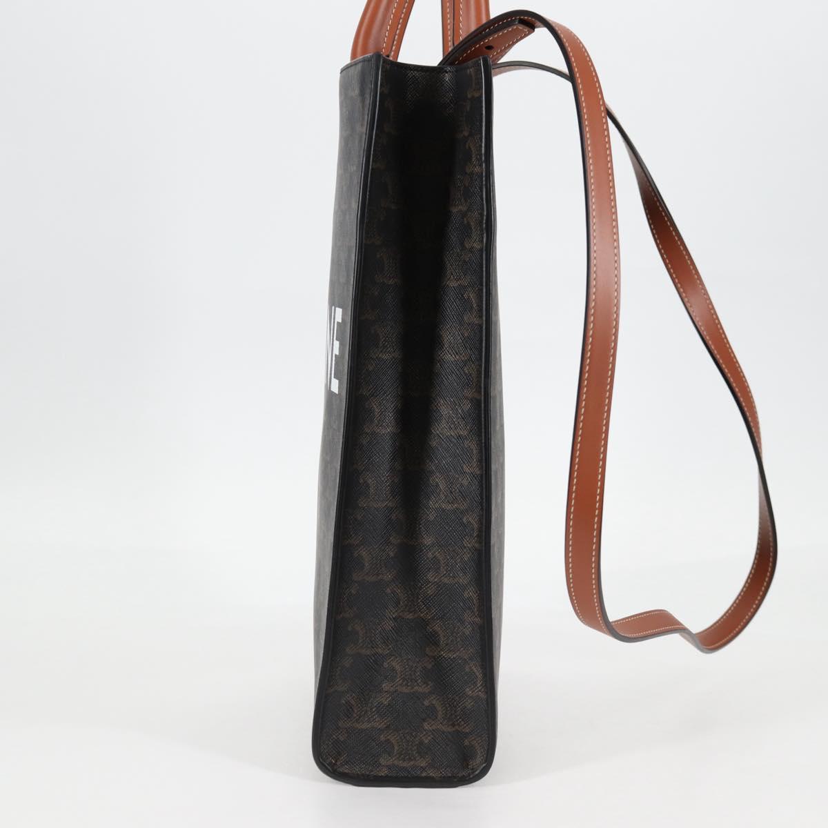 CELINE Triomphe Vertical Cabas Shoulder Bag PVC Leather Black Gold Auth nb491M